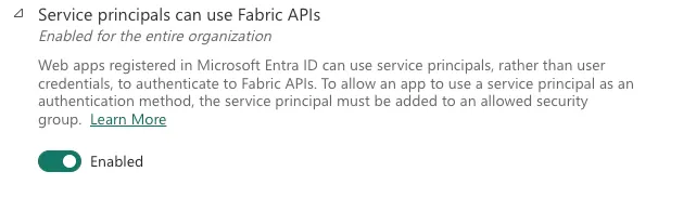 use fabric api setting